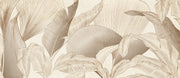 Sophisticated tropical leaf wall mural with fine-line botanical detailing in neutral beige and taupe tones, ideal for modern and elegant interior spaces.