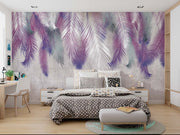 Modern Tropical Palm Leaf Wall Mural – Ombre Gradient Botanical Wallpaper with Cascading Palm Fronds in Purple, Green, and White Over a Textured Background.