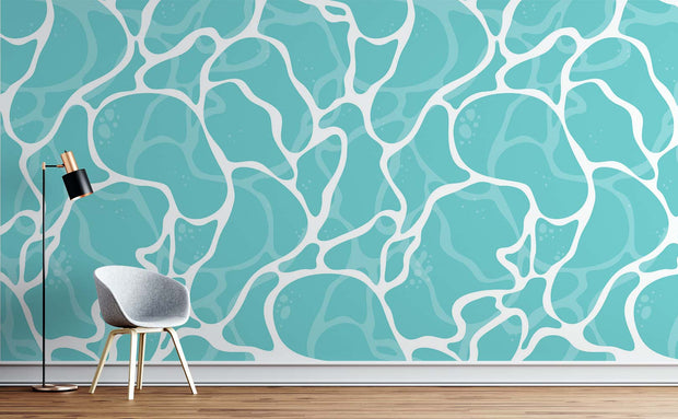 Modern pool water pattern wall mural with aqua-blue and white ripple design, ideal for bathroom or spa décor.