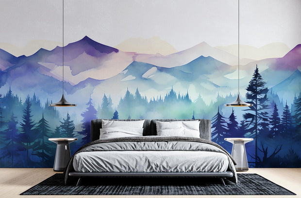 Watercolour Mountain Mural Wallpaper image 0