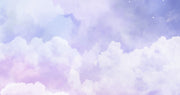 Dreamy cloud-themed wall mural with soft purple hues and fluffy white clouds.