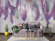 Modern Tropical Palm Leaf Wall Mural – Ombre Gradient Botanical Wallpaper with Cascading Palm Fronds in Purple, Green, and White Over a Textured Background.