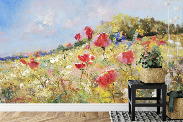 Poppy field painting wall mural image 3