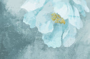 Blue Floral Watercolor Wall Mural, featuring a delicate oversized flower in teal and gold hues.