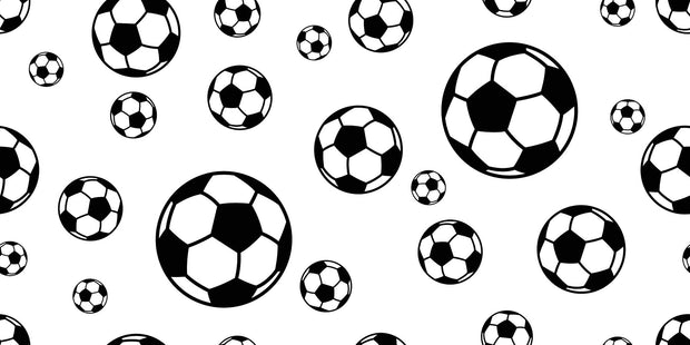 Modern black and white soccer ball wall mural with bold soccer patterns.