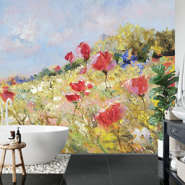 Poppy field painting wall mural image 2