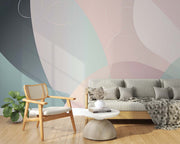 Modern Abstract Pastel Wall Mural – Soft Minimalist Wallpaper with Blush, Sage Green, and Taupe Curves for Contemporary Interiors.