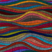 Colorful waves wall mural featuring colorful hand-drawn patterns in red, blue, yellow, and orange, perfect for modern home decor.