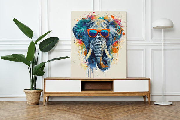 Elephant With Sunglasses Natural Canvas image 0