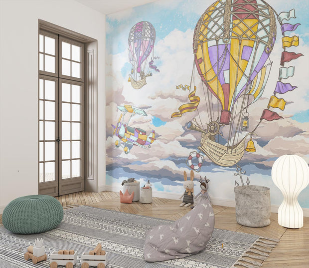 Balloon adventure wall mural - Mural Wonder