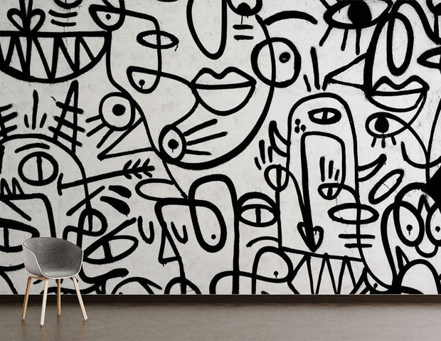 Black And White Graffiti Wallpaper Mural - Mural Wonder