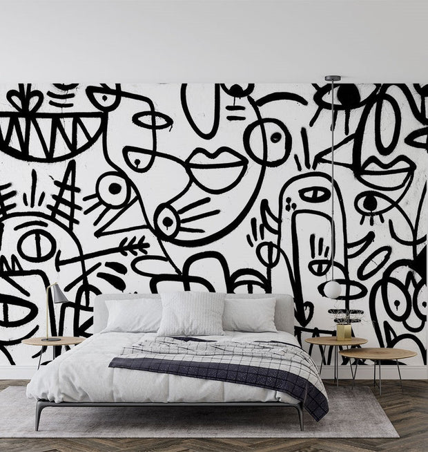 Black And White Graffiti Wallpaper Mural - Mural Wonder