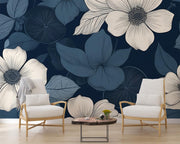 Blue and white floral wall mural - Mural Wonder