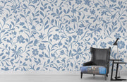 Blue Floral Pattern Mural Wallpaper - Mural Wonder