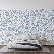 Blue Floral Pattern Mural Wallpaper - Mural Wonder