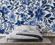 Blue flowers wall mural - Mural Wonder