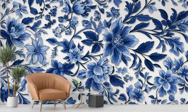 Blue flowers wall mural - Mural Wonder