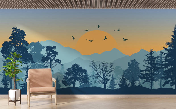 Blue Forest Wallpaper Mural - Mural Wonder