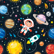 Space-themed door mural featuring a cute astronaut, rocket ship, planets, and stars – perfect for kids' bedrooms and playrooms.