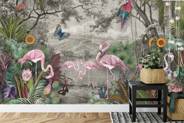 Flamingos wall mural image 0